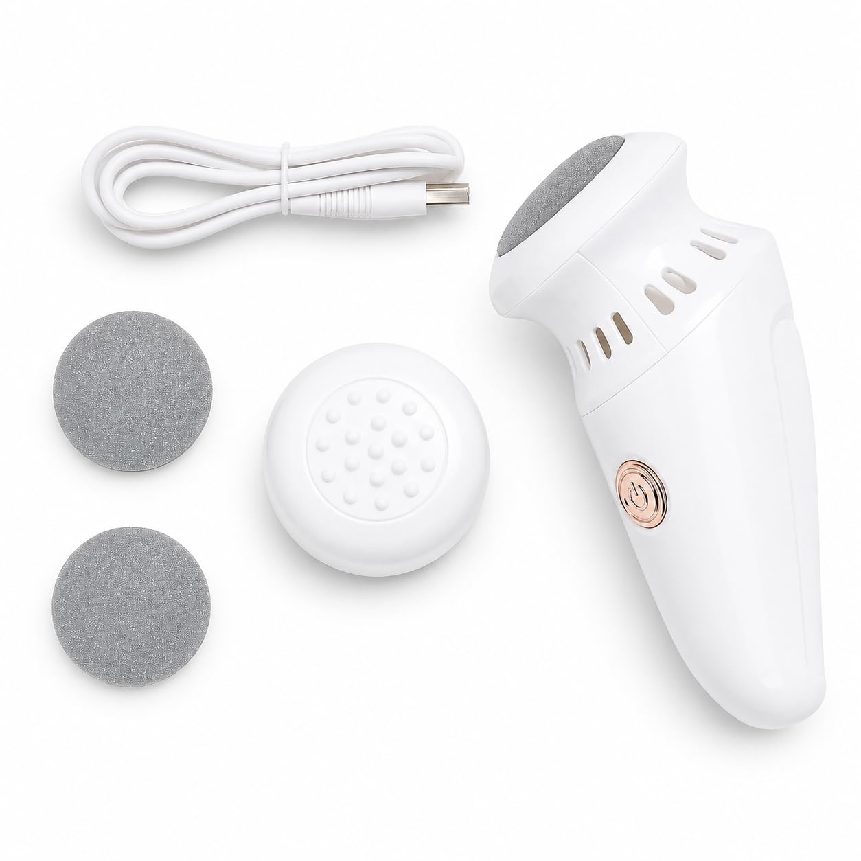 Electric Foot File, Rechargeable Callus Remover with Removable Roller Head, Compact Pedicure Tool for Dry Rough Heels and Hard Skin, White - image 1