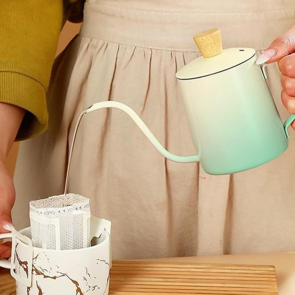 Tea Pot 350ml, Mini Stainless Steel Coffee Pot with Lid, Long Narrow Spout and Classic Handle for Tea, Coffee and Home Serving (Green) - image 7