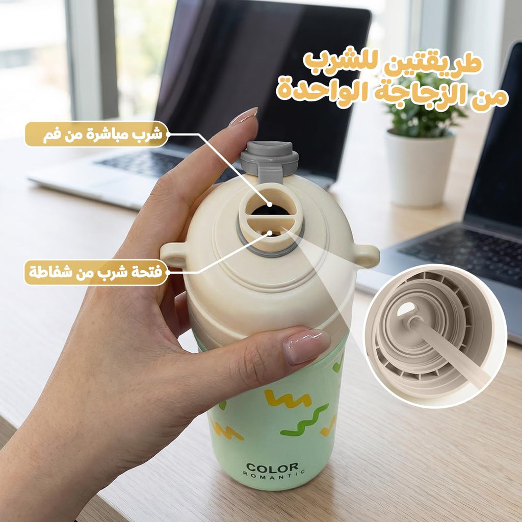 Water Bottle 650ml Stainless Steel with Straw Lid and Carry Handle Double Wall Vacuum Insulated Leakproof BPA-Free Travel Flask Hot Cold Green F-1545 - image 4