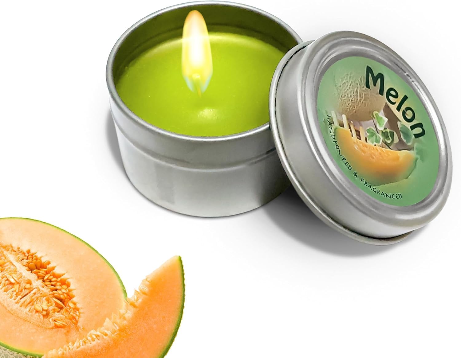 Scented Candle, Soy Wax Home Fragrance Candle in Tin with Lid, Melon Scent Decorative Candle for Bedroom, Bathroom, Office, Spa, Yoga, Travel and Gifts (Melon) - image 1