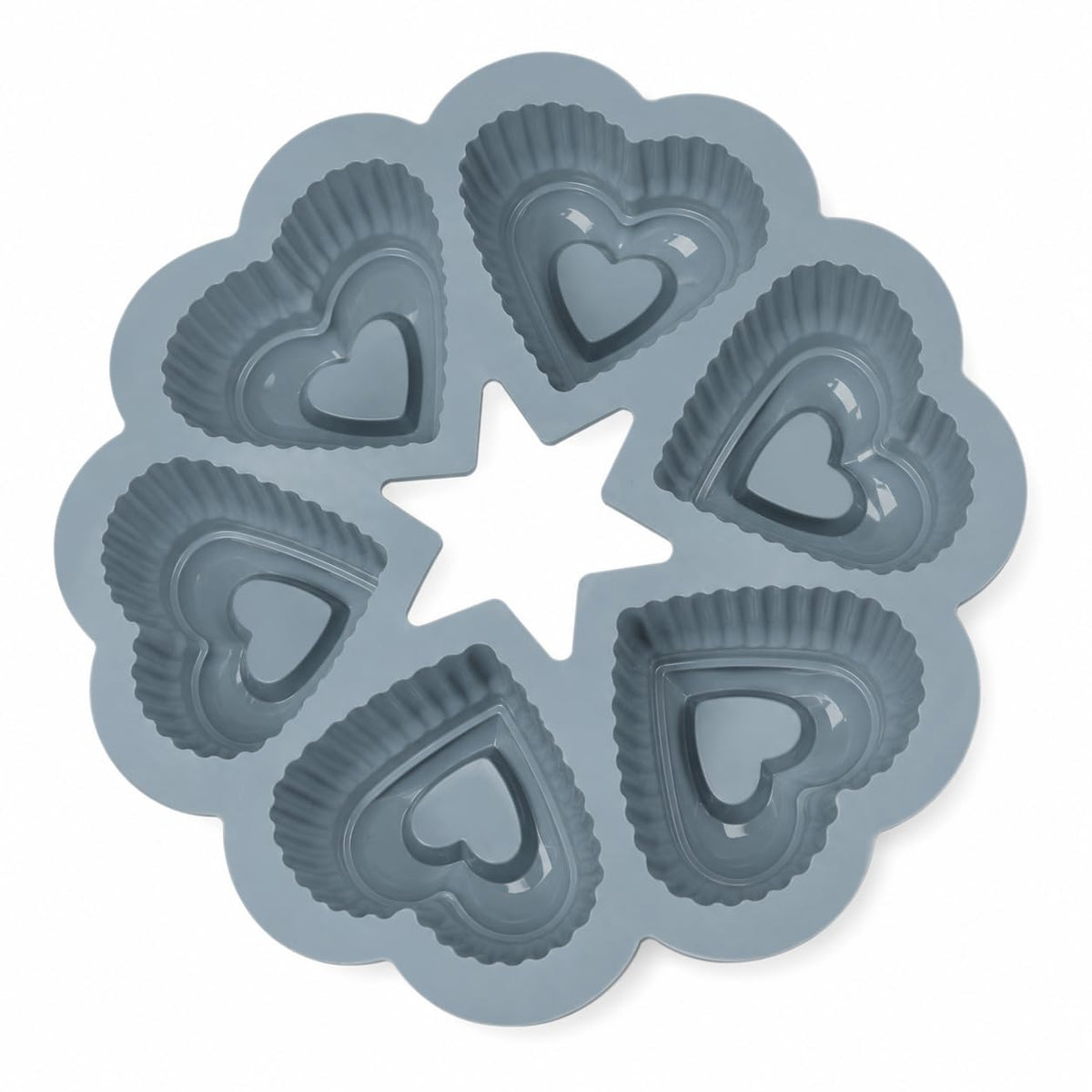 Muffin Pan, 6-Cup Heart-Shaped Silicone Baking Mold with Handles, Non-Stick BPA-Free Reusable Tray for Cupcakes, Muffins, Brownies and Desserts, Grey - image 1