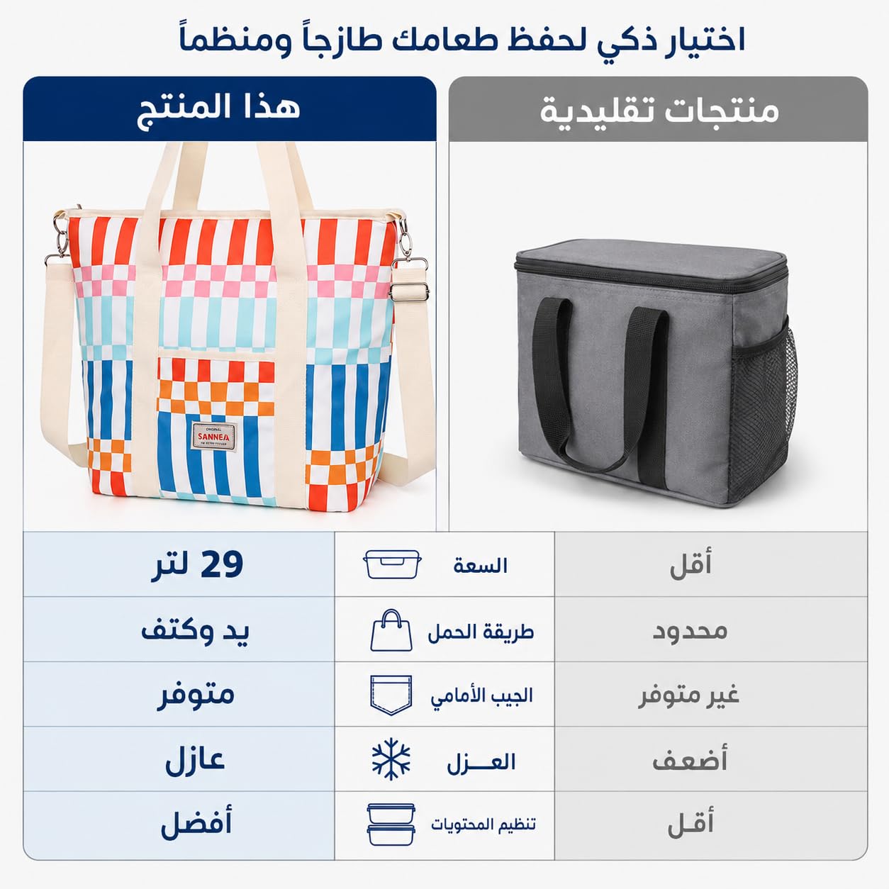 Insulated Lunch Bag 29L, Large Thermal Cooler Bag, Leak-Resistant Lining, Water-Resistant Polyester Food Carrier for Work, Office, School, Picnic and Travel, BB-551 - image 4