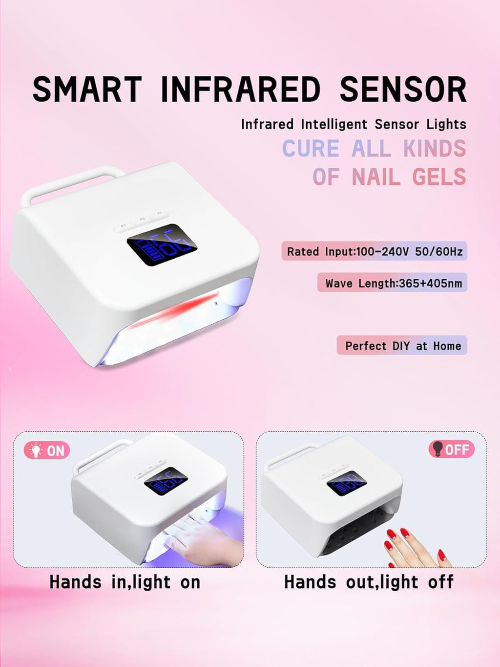 UV Nail Lamp 220W Cordless LED Dryer 48 LEDs Digital Display for Gel Polish Manicure Pedicure Rechargeable Portable Salon BY-10 White - image 5