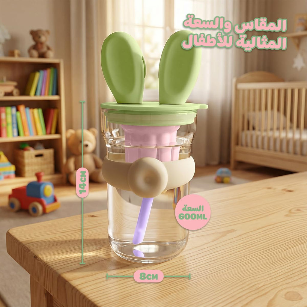 Glass Water Bottle 600ml with Straw and Handle, Leak-Proof BPA Free Strainer Cup for Water Juice Milk Tea Indoor Outdoor Use, GG-2519 (Green, Pink) - image 5