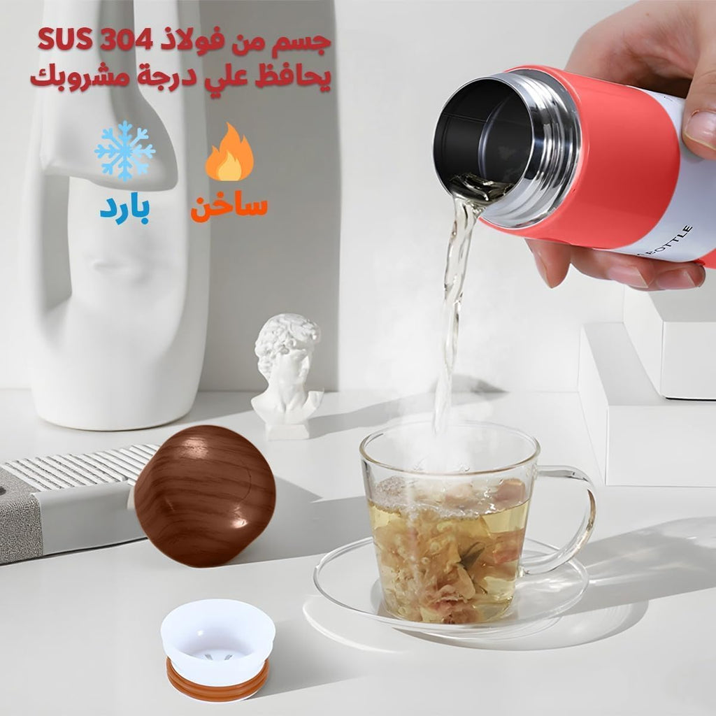 Water Bottle 150ml, Mini Vacuum Insulated Stainless Steel Pocket Flask with Wood Grain Design for Coffee, Tea, Hot and Cold Drinks, Travel and Daily Use (Red) - image 5