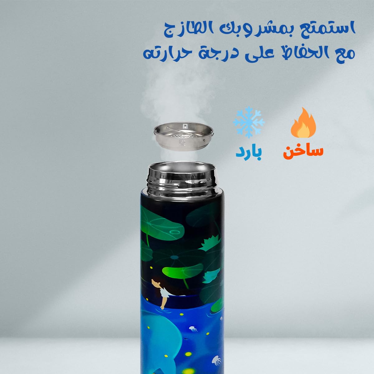 Water Bottle 500ml Stainless Steel Vacuum Insulated with Temperature Display, Double-Wall Leak-Proof Lid Carry Handle for Travel Sports Office School, Blue - image 5