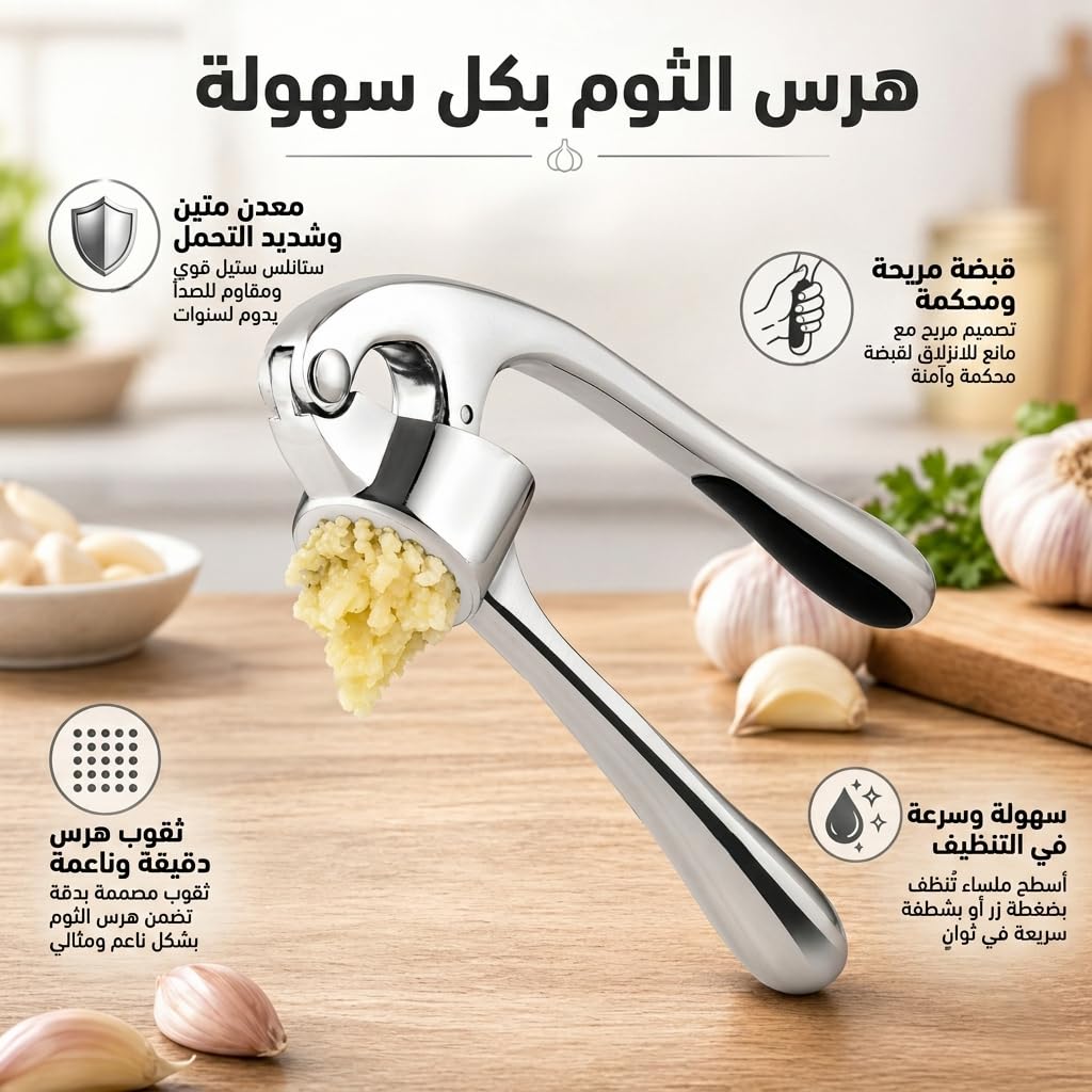 Garlic Press, Stainless Steel Manual Garlic Crusher and Mincer with Ergonomic Handle, Easy-Clean Kitchen Tool, XD-80, Silver - image 2