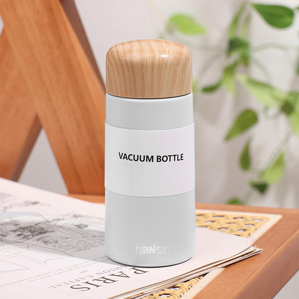 Water Bottle Mini Vacuum Insulated 150ml Slim Stainless Steel Pocket Thermos Wood Grain Portable Travel Mug Leakproof for Coffee Tea Outdoor White - image 7