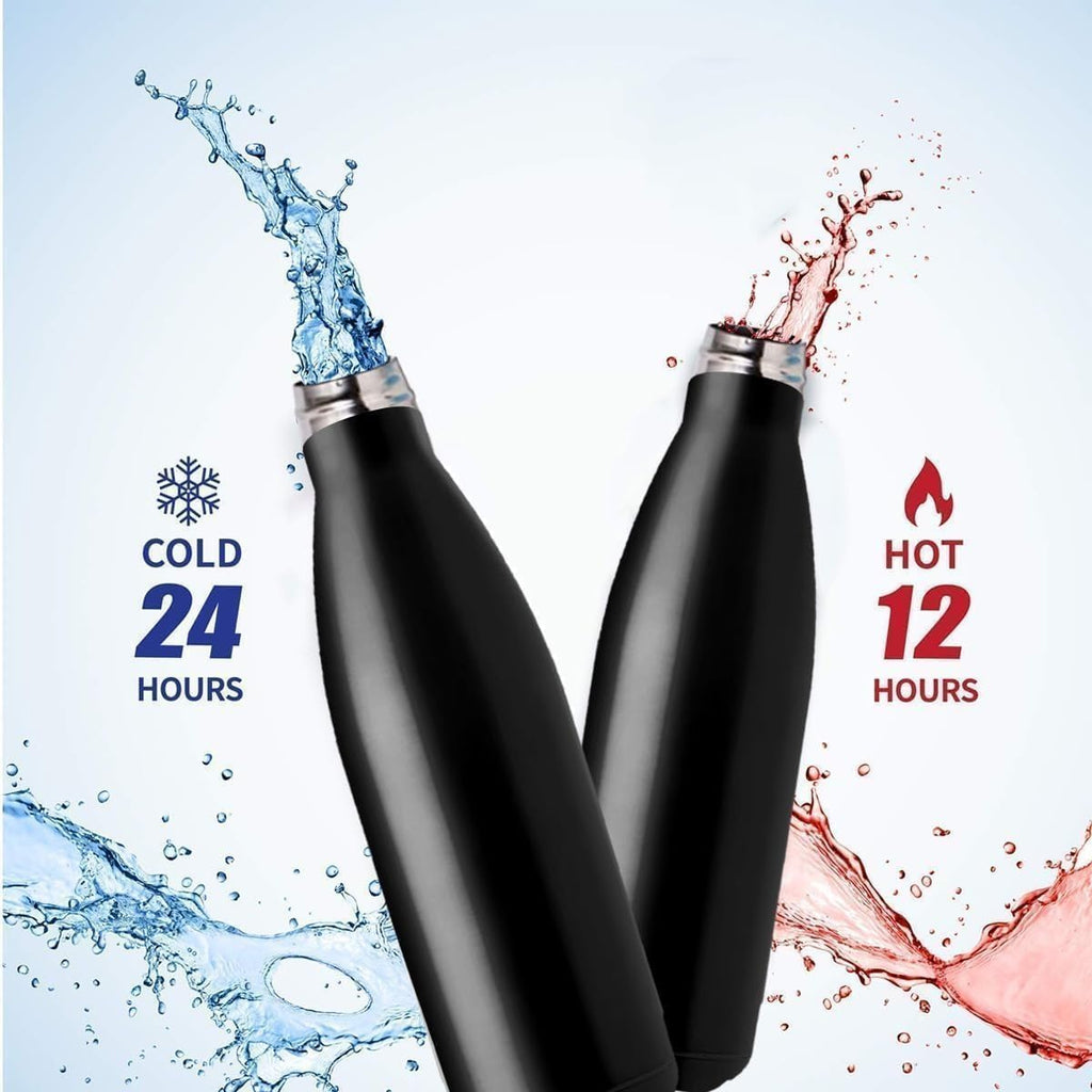 Water Bottle 500ml Stainless Steel Vacuum Insulated Double Wall Leakproof BPA-Free Motivational for Gym Travel Office Outdoor (Black) - image 6