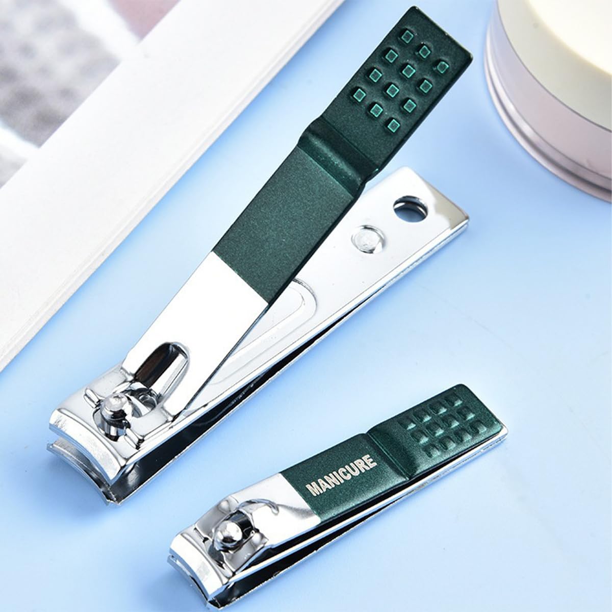 Manicure and Pedicure Kit 4 Pieces, Stainless Steel Nail Clippers Set for Fingernails and Toenails, Portable Grooming Tools for Men and Women, Green and Silver - image 6
