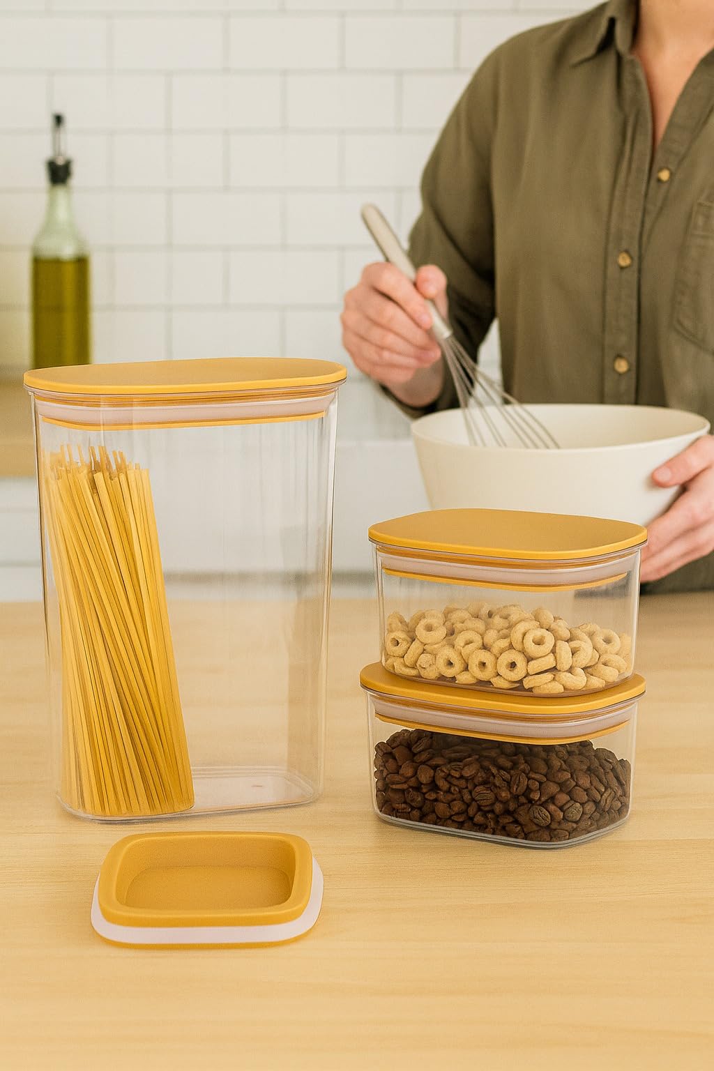 Food Storage Containers Set, 4 Pcs Clear Acrylic 1600 ml Canisters, Durable Kitchen Pantry Organizer Boxes for Rice, Pasta, Cereal, Sugar, Snacks and Dry Food - image 4