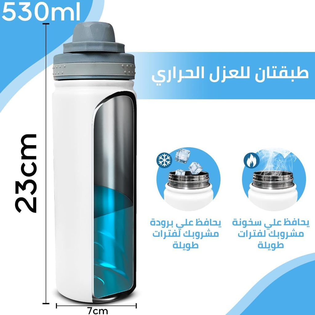 Water Bottle 530ml 18/8 Food-Grade Stainless Steel Vacuum Insulated Flask, Double-Wall Leak-Proof BPA-Free for Hot Cold Drinks Travel Office Gym, White - image 5