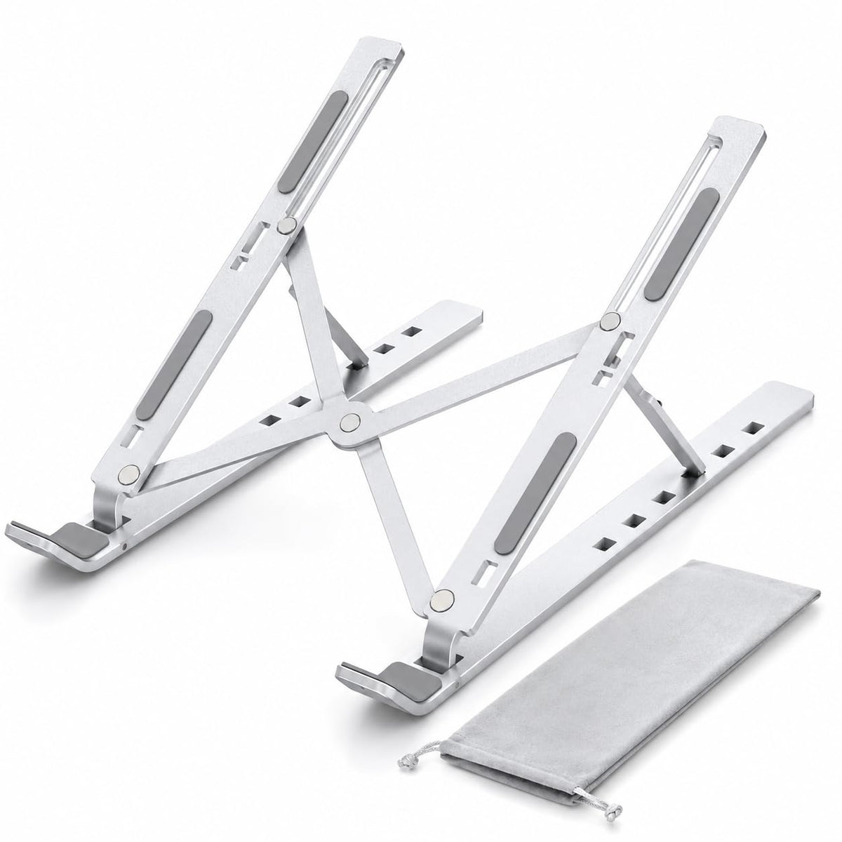 Laptop Stand, Foldable Aluminum Notebook Holder with 7 Adjustable Angles, Portable Ergonomic Desk Riser for Laptops and Tablets, Anti-Slip Design, Silver - image 1