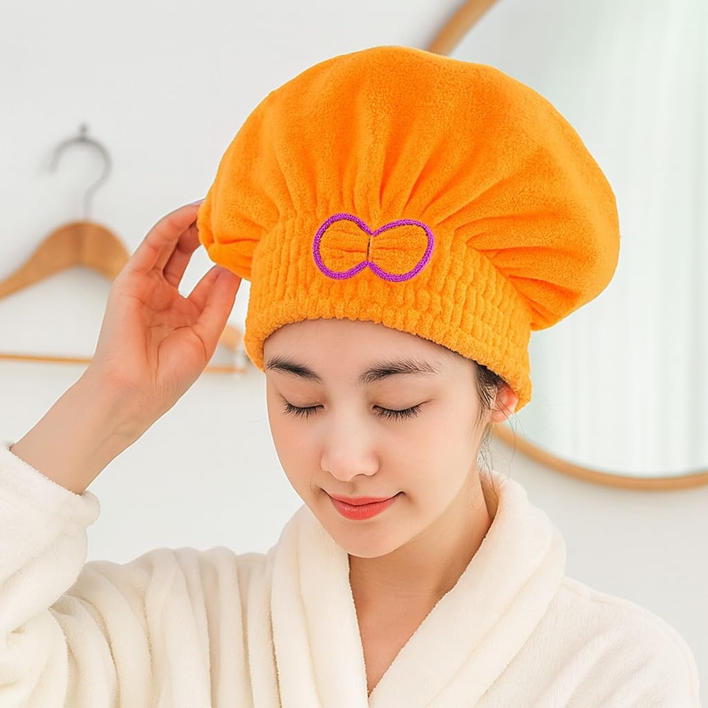 Hair Drying Towel - Microfiber Quick Dry Turban Cap for Wet & Curly Hair, Heat Protection Lightweight Soft Bath Wrap for Women & Girls Salon (Orange) - image 5