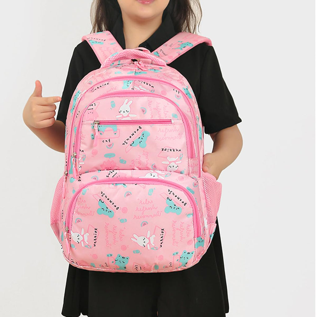 School Bag - Lightweight School Backpack for Kids & Girls, Multi Pocket, Large Capacity, Wear Resistant Breathable Nylon, Padded Straps, Side Bottle Pockets (Pink) - image 6