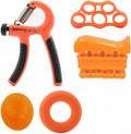 Hand Grip Strengthener Set, 5-Piece Adjustable Resistance Forearm and Finger Exerciser Kit with Hand Gripper, Finger Stretcher, Grip Ring and Squeeze Ball, Orange - image 1
