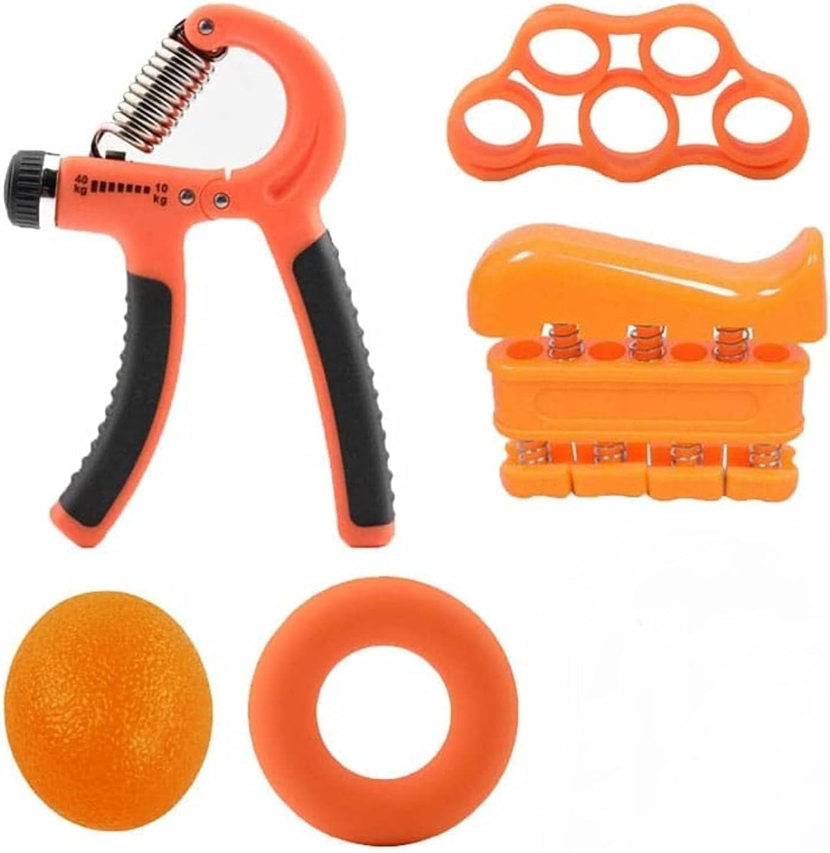Hand Grip Strengthener Set, 5-Piece Adjustable Resistance Forearm and Finger Exerciser Kit with Hand Gripper, Finger Stretcher, Grip Ring and Squeeze Ball, Orange - image 1