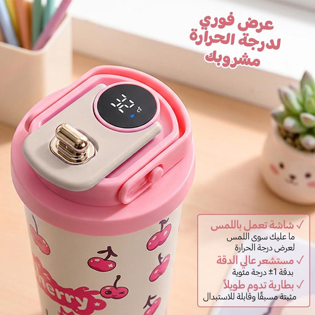 Mug with LED Temperature Display, 500Ml, leak-proof, portable, stainless steel, insulated, for Travel Office, Pink - image 3