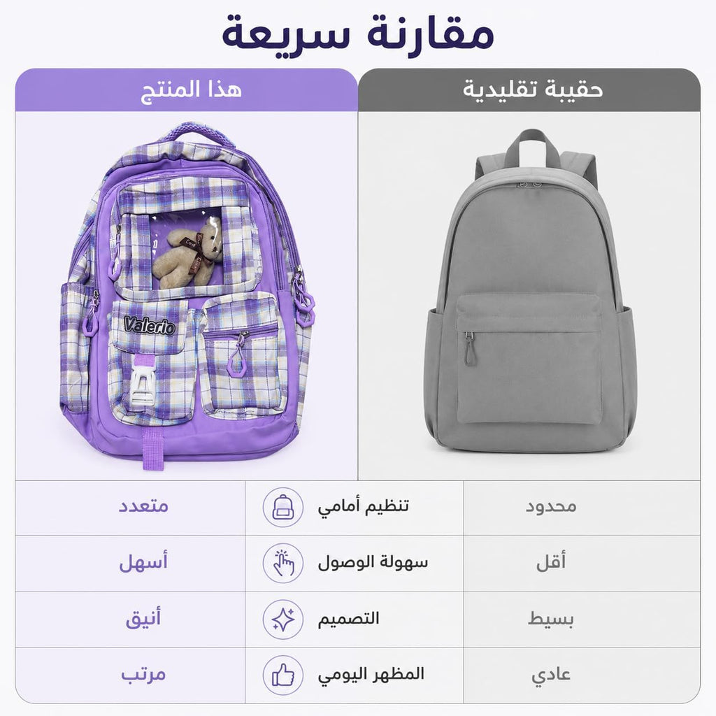 School Backpack for Nursery and Daily Use, Multi-Pocket Student Bookbag for Day Trips, Activities and Everyday Essentials, Plaid - image 4