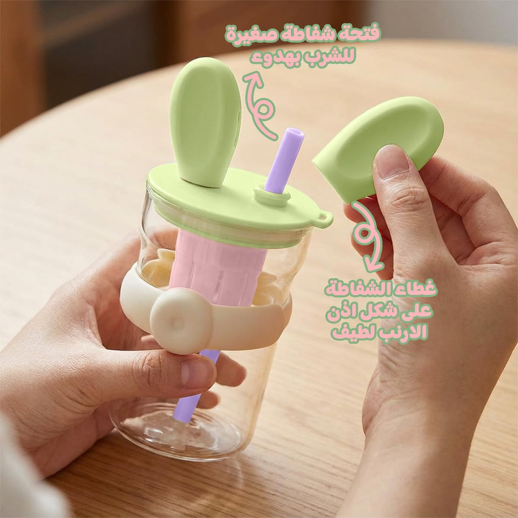 Glass Water Bottle 600ml with Straw and Handle, Leak-Proof BPA Free Strainer Cup for Water Juice Milk Tea Indoor Outdoor Use, GG-2519 (Green, Pink) - image 4