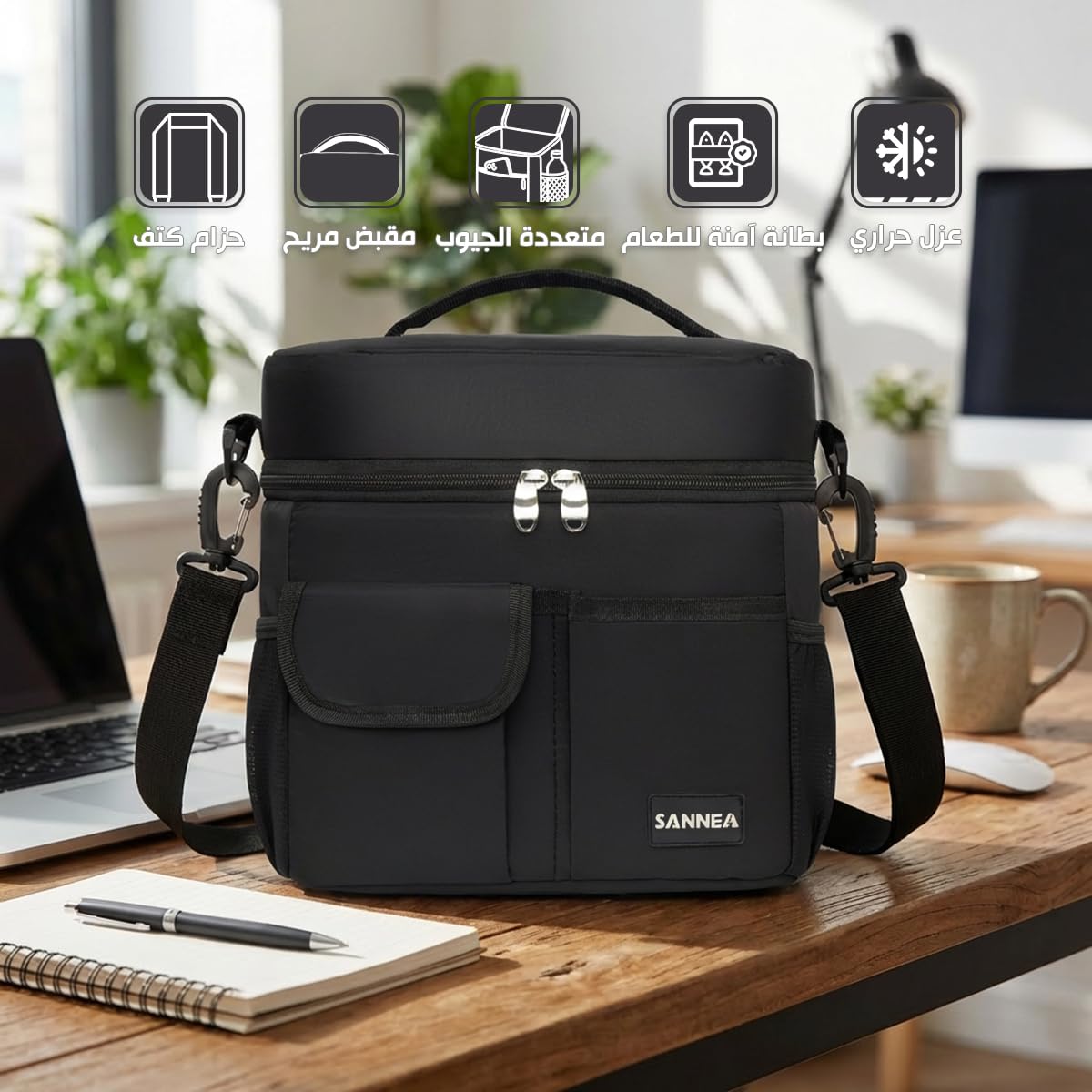 Insulated Lunch Bag, Thermal Food Cooler Tote with Leak-Resistant Lining, Reusable Lunch Box Carrier for Work, School, Picnic and Travel, BB-535 (Black) - image 2
