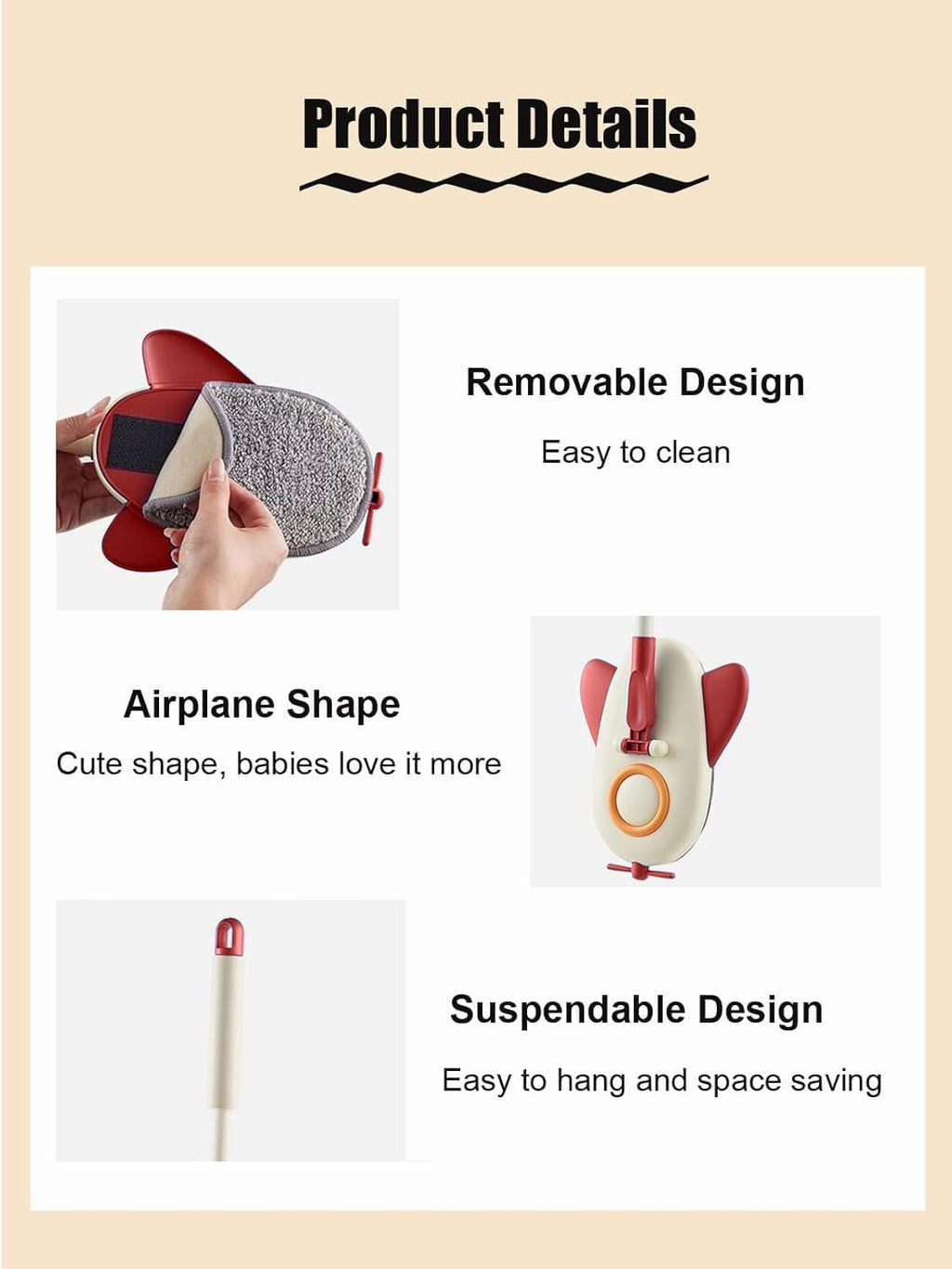 Floor Mop, Small Microfiber Cleaning Mop with Airplane Design, Soft Rubber Handle, Lightweight Household Tool for Dust, Crumbs and Everyday Floor Cleaning, Red - image 4