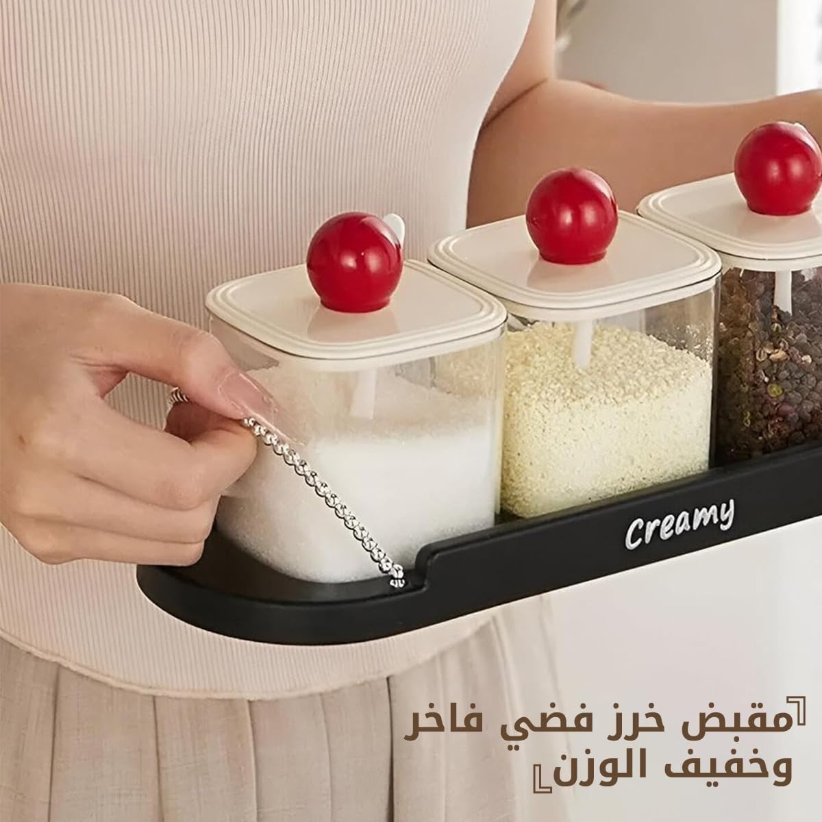 Spice Jar Set with Organizer Tray, Clear Acrylic Condiment Containers with Lids for Salt, Sugar, Herbs, Seasonings and Kitchen Counter Storage (3) - image 5