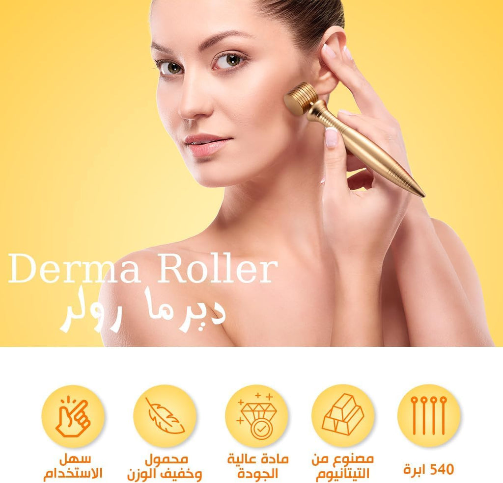 Derma Roller Microneedling Kit 540 Titanium Micro Needles for Face Beard Hair Care Skin Tool Microneedle Device (Gold, 0.75 mm) - image 2