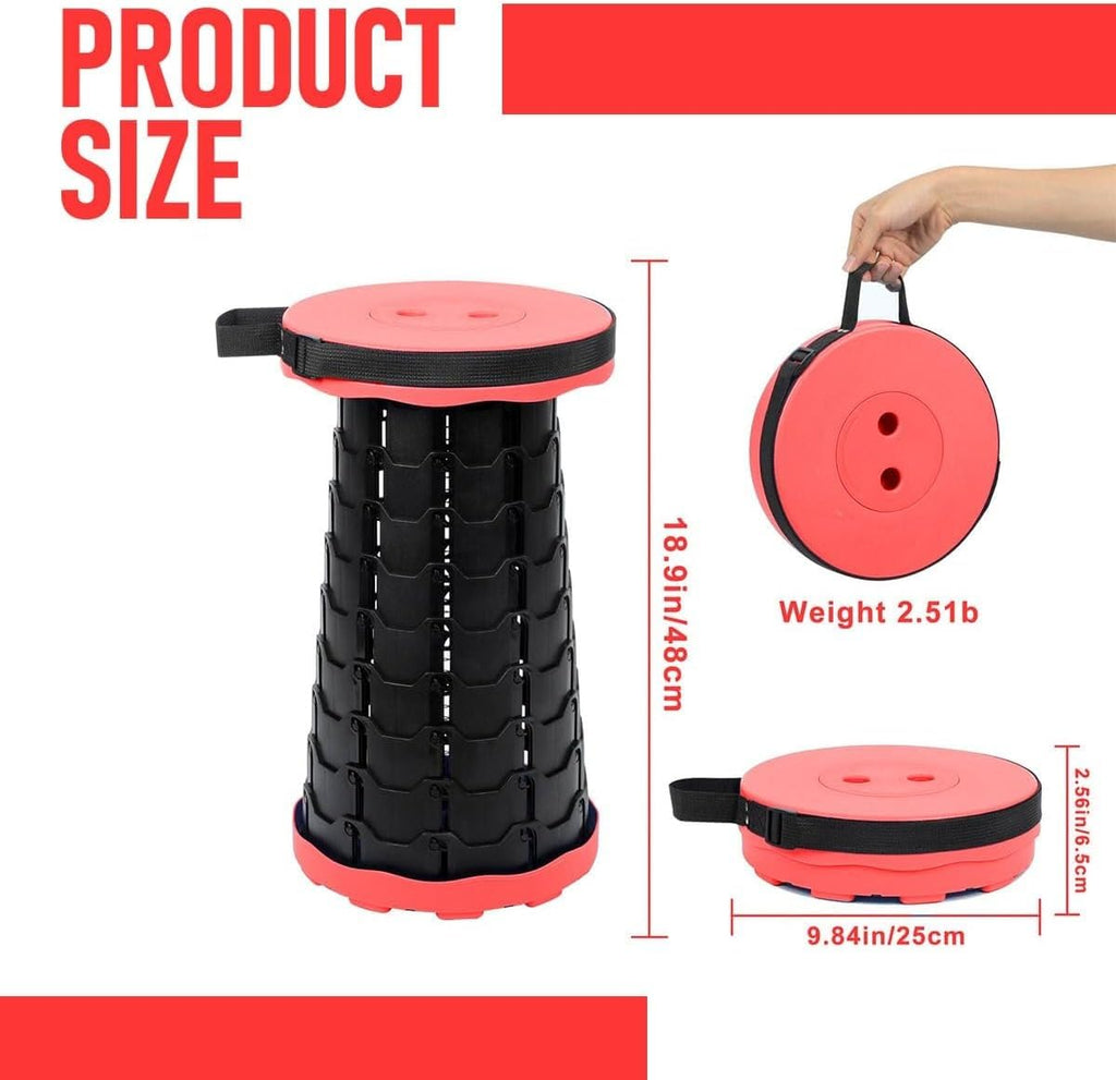 Camping Stool, Portable Telescopic Folding Seat, Collapsible Retractable Sturdy Chair Supports 220lbs for Fishing, Hiking, Travel, Queuing and Gardening (Red) - image 2