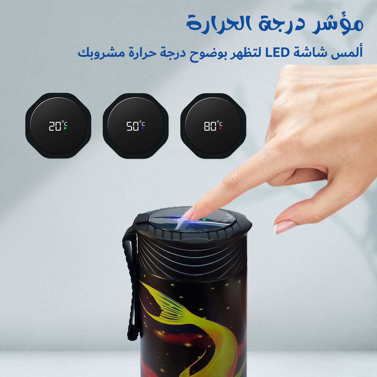 Water Bottle 500ml Stainless Steel Vacuum Insulated with Temperature Display, Double-Wall Leak-Proof Lid Carry Handle for Travel Sports Office School, Black & Blue - image 3