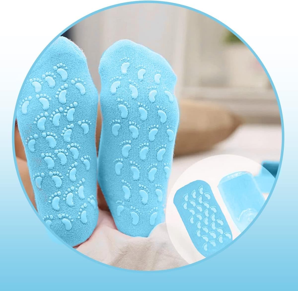 Moisturizing Socks Gel Heel Socks for Dry and Cracked Heels with Jojoba Oil Olive Oil and Vitamin E One Size Softening Spa Socks (Blue) - image 8