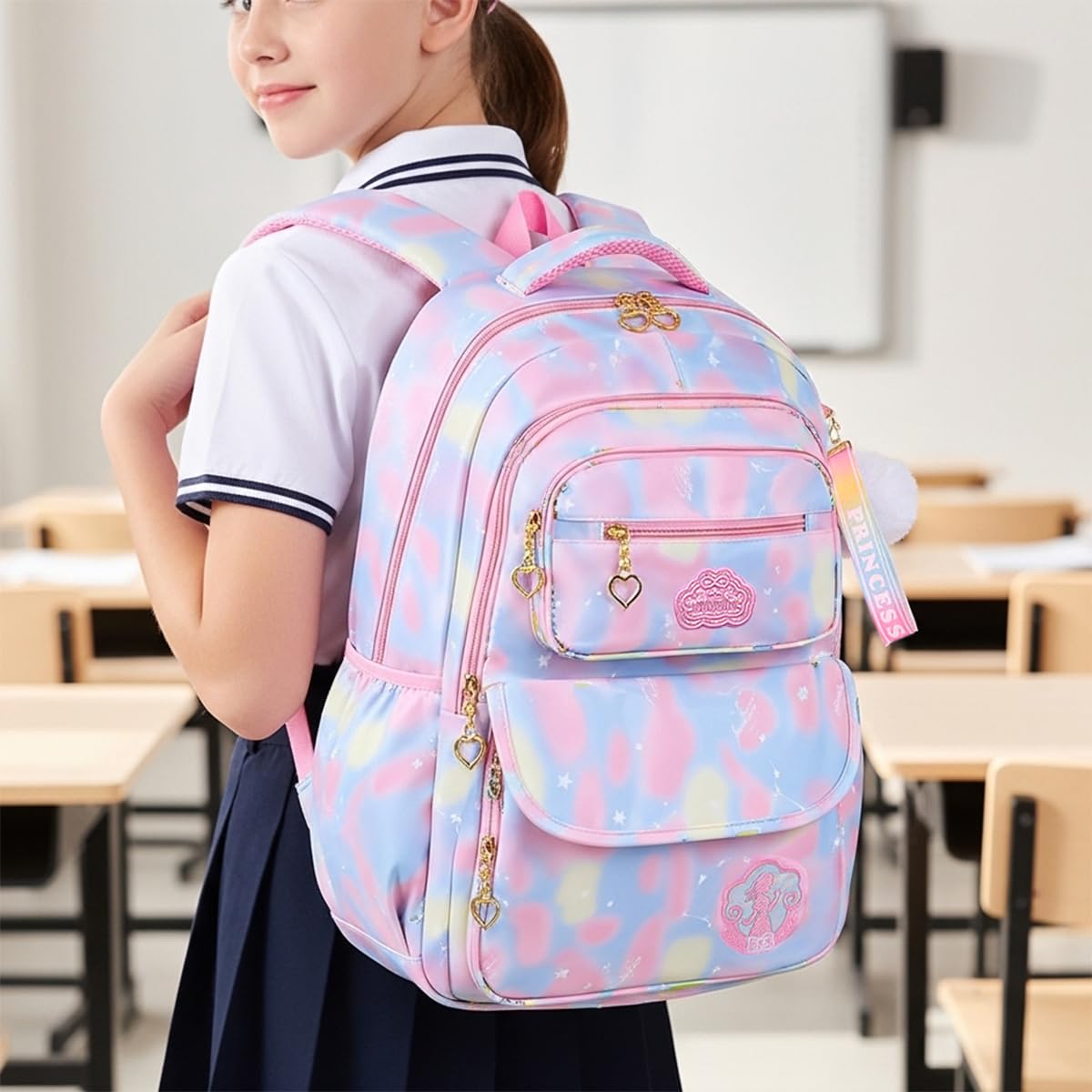 School Backpack for Girls, Lightweight Large Capacity Kids Bag, Stylish Daypack for Travel and Picnic, Back to School (Blue) - image 6