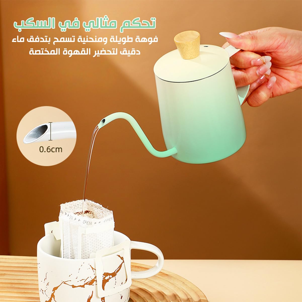 Tea Pot 350ml, Mini Stainless Steel Coffee Pot with Lid, Long Narrow Spout and Classic Handle for Tea, Coffee and Home Serving (Green) - image 4