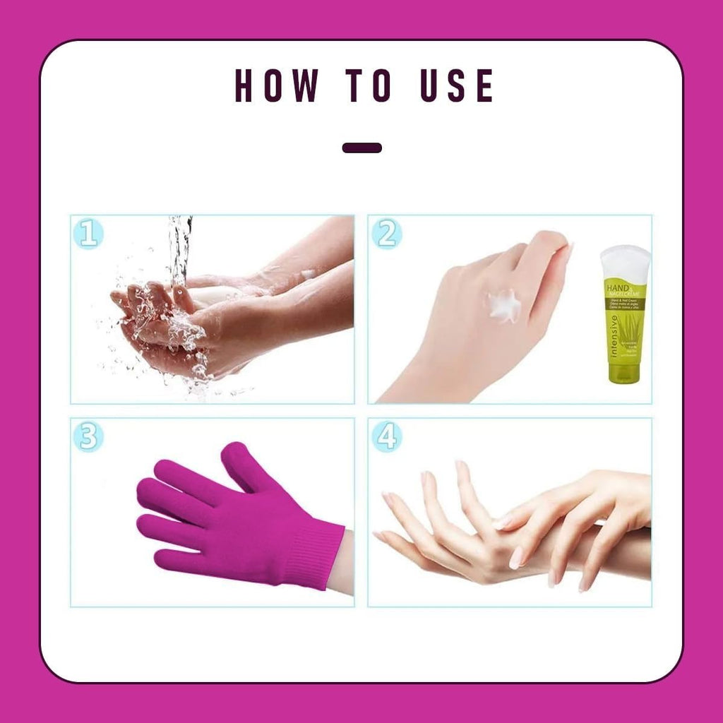 Moisturizing Gloves Spa Gel Hand Mask with Jojoba Oil Olive Oil and Vitamin E, Reusable Hand Care Gloves for Dry Rough-Feeling Hands, One Size (Pink) - image 3
