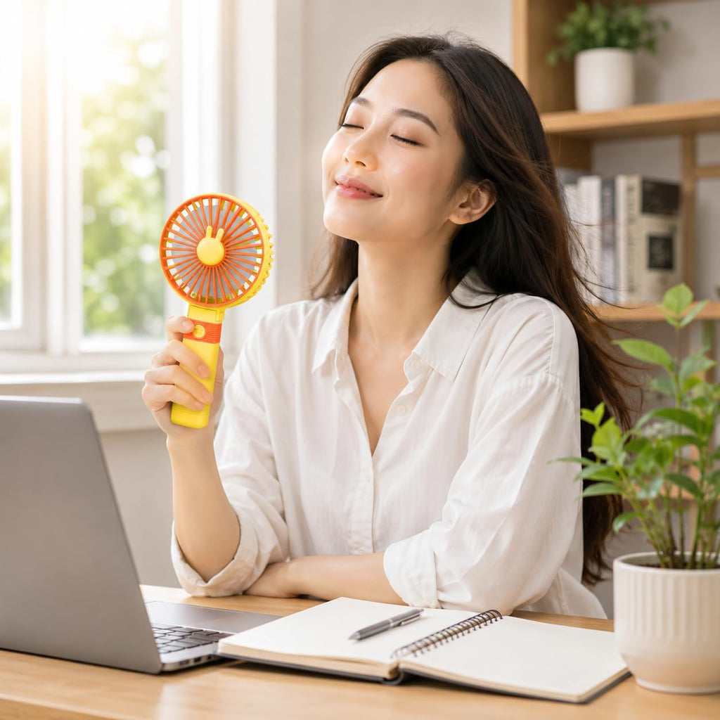 Portable Fan, USB Rechargeable Mini Handheld and Desktop Fan, 2 Speeds, 1.5W Foldable Personal Cooling Fan with Stand for Office, Home and Travel, SQ-2195 (Yellow) - image 6
