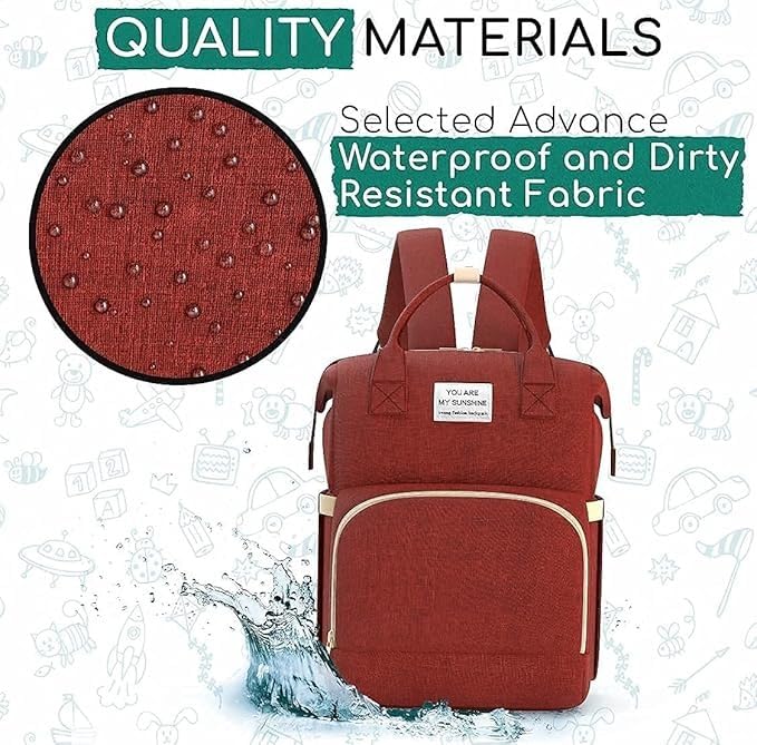 Diaper Bag Backpack with Foldable Baby Bed, Large Capacity Maternity Bag, Waterproof, Insulated Pockets, Changing Pad, Stroller Hooks (Red) - image 3