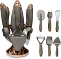 Kitchen Utensils Set, 7 Pcs Stainless Steel Cooking Tools with Holder, Whisk and Grater, BPA-Free, Easy to Clean Multifunctional Kitchenware (Brown) - image 1