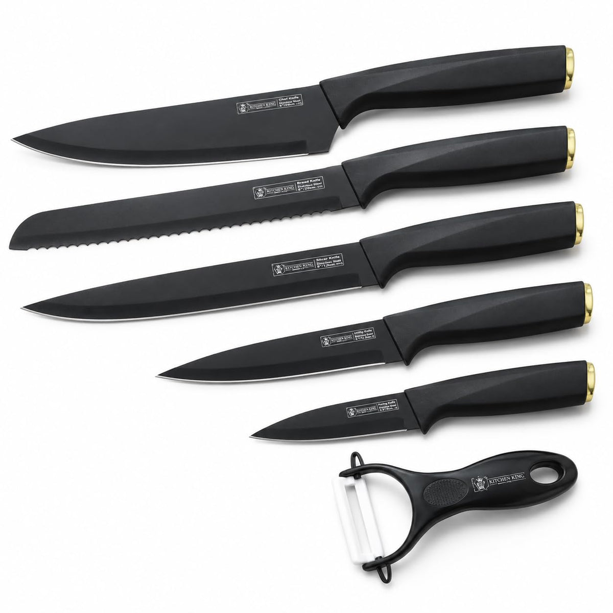 Kitchen Knife Set 6 Piece, Marble-Coated Non-Stick Cooking Knives with Chef, Bread, Slicing, Utility and Paring Knives for Food Preparation, H-736 - image 1