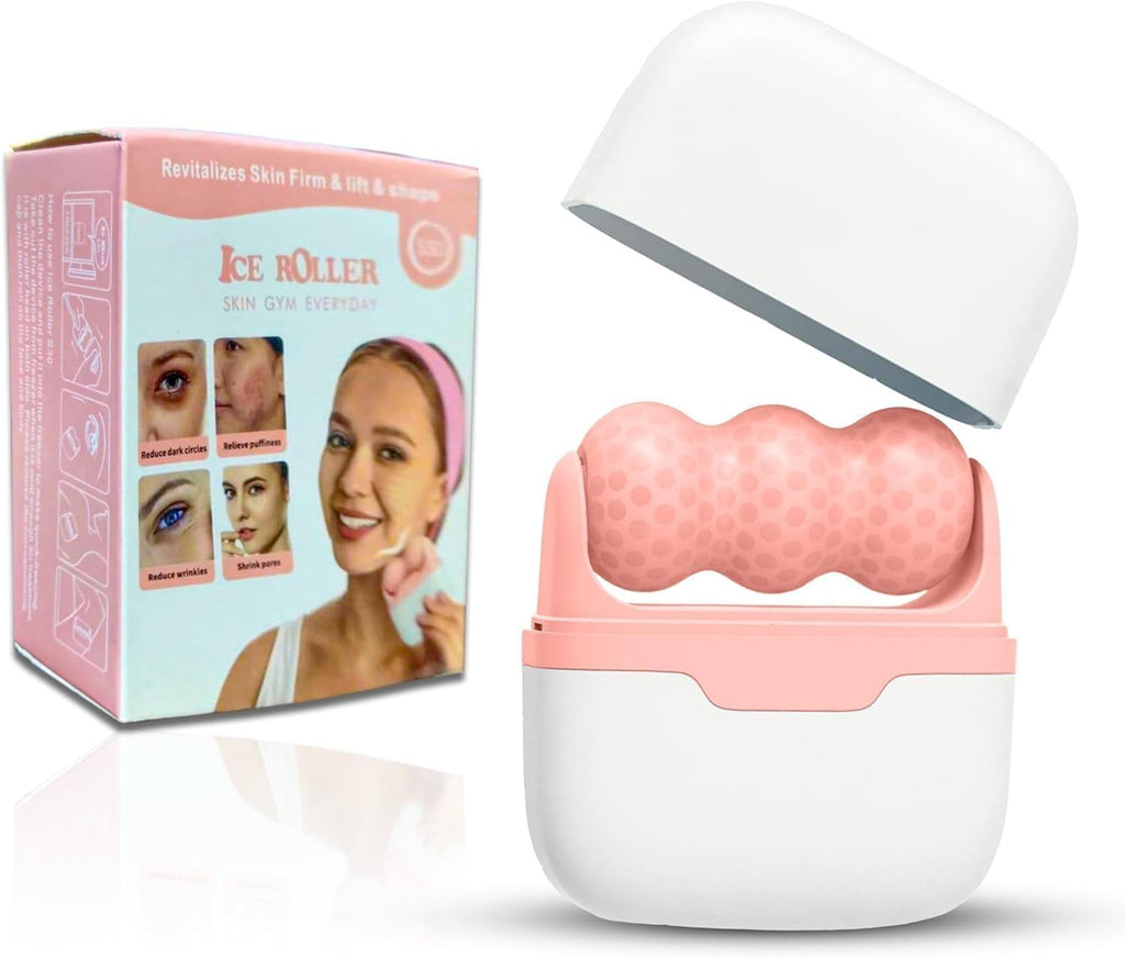 Ice Roller 2 in 1, Mini Portable Cooling Face Roller for Eyes, Face and Body, Reusable Skin Care Massager for Temporary De-Puffing and Refreshing Care, Pink - image 1