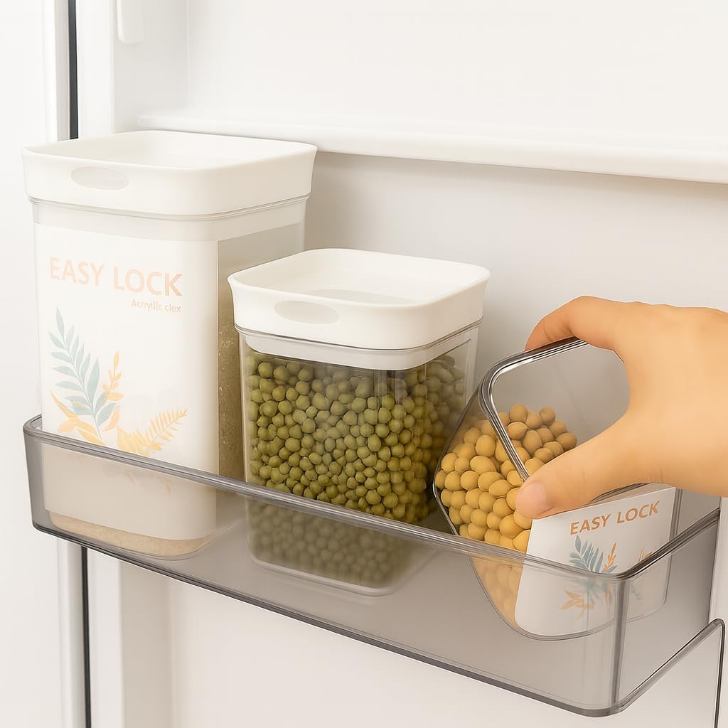 Food Storage Acrylic Containers Set of 4 Pcs - Jars with Airtight Lids, Kitchen Pantry Organization for Flour, Sugar, Legumes, Spices and Snacks, 400/600/800/1000ml (White) - image 2