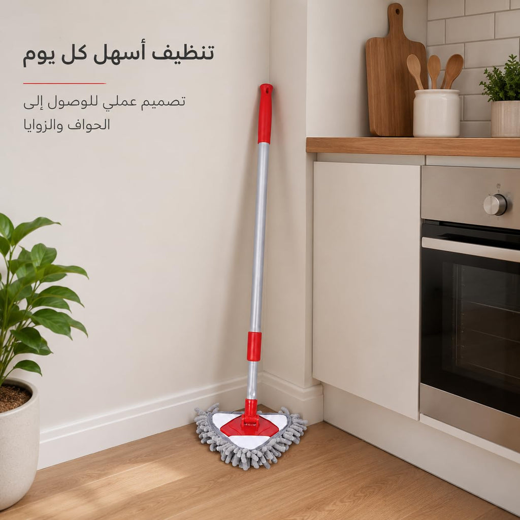 Microfiber Mop, Mini Triangle Floor and Wall Cleaner with 180° Rotating Head and Telescopic Handle for Laminate, Kitchen, Bathroom, Glass and Car, Red and Grey, A130017 - image 7