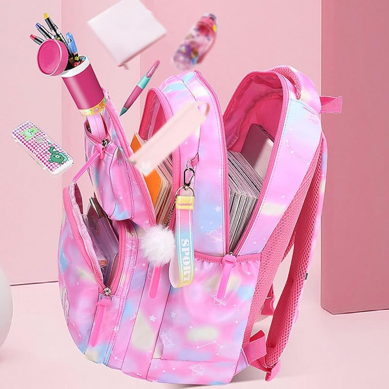School Backpack, Cute Large Capacity Wear-Resistant Breathable Nylon Bag, Lightweight for Kids Teens Boys and Girls (Pink) - image 4