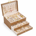 Accessories Organizer for Women, Travel Jewelry Box, 3-Layer Locking Jewelry Storage Case for Earrings, Bracelets, Rings, Watches, Brown - image 1