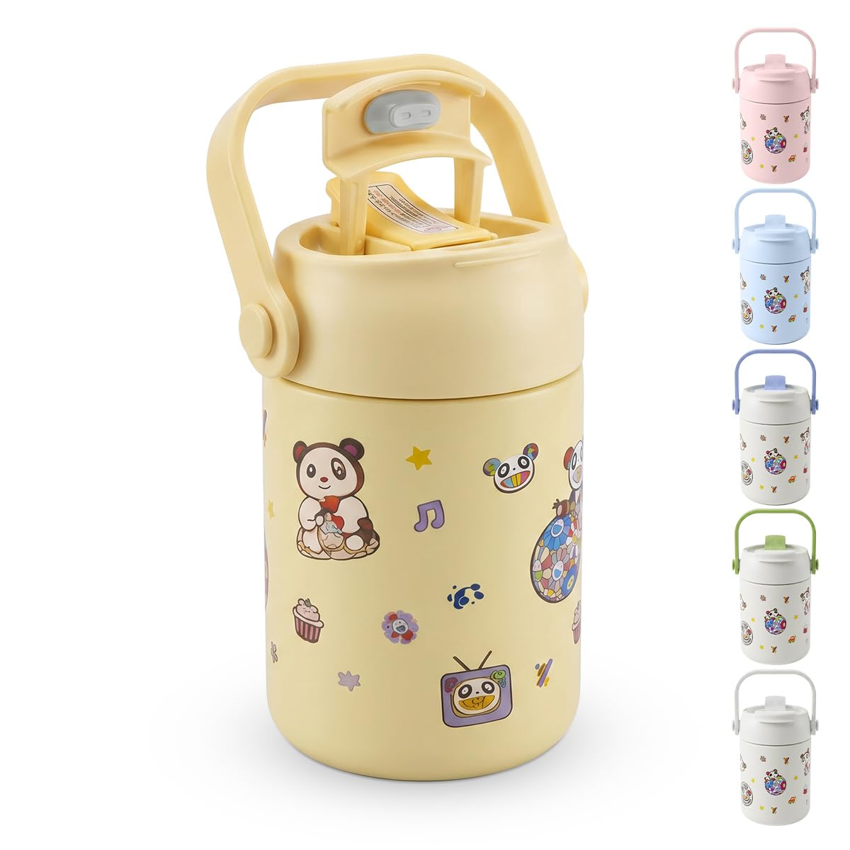 Cup with Straw Lid 400ml - Stainless Steel Drinking Insulated Water Bottle with Carry Handle, Leak-Proof for Hot & Cold Drinks, Portable for School, Travel & Home Use, F-1540 (Yellow) - image 1