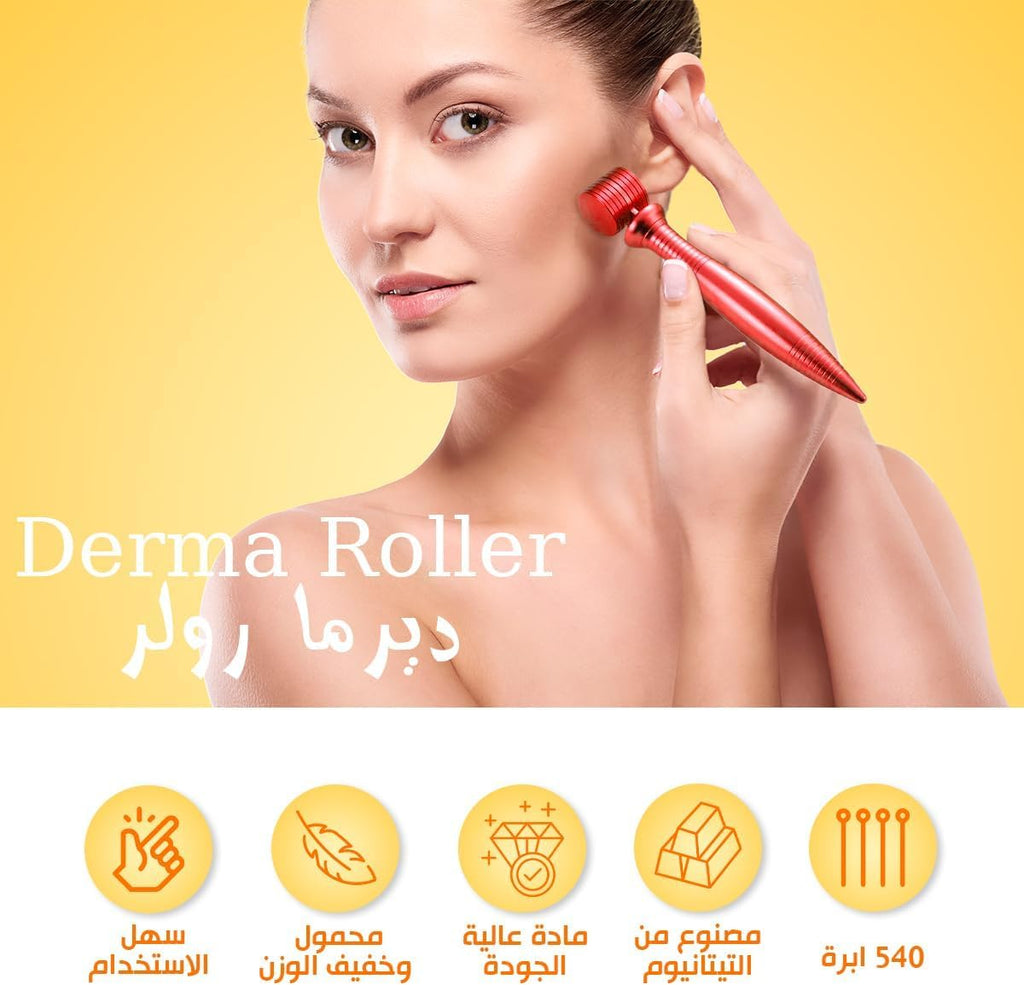 Derma Roller Microneedling Kit, 540 Titanium Micro Needles, 1.00 mm Handheld Skincare Tool for Face Beard Scalp, Cosmetic Grooming Routine, Men Women, Red - image 2