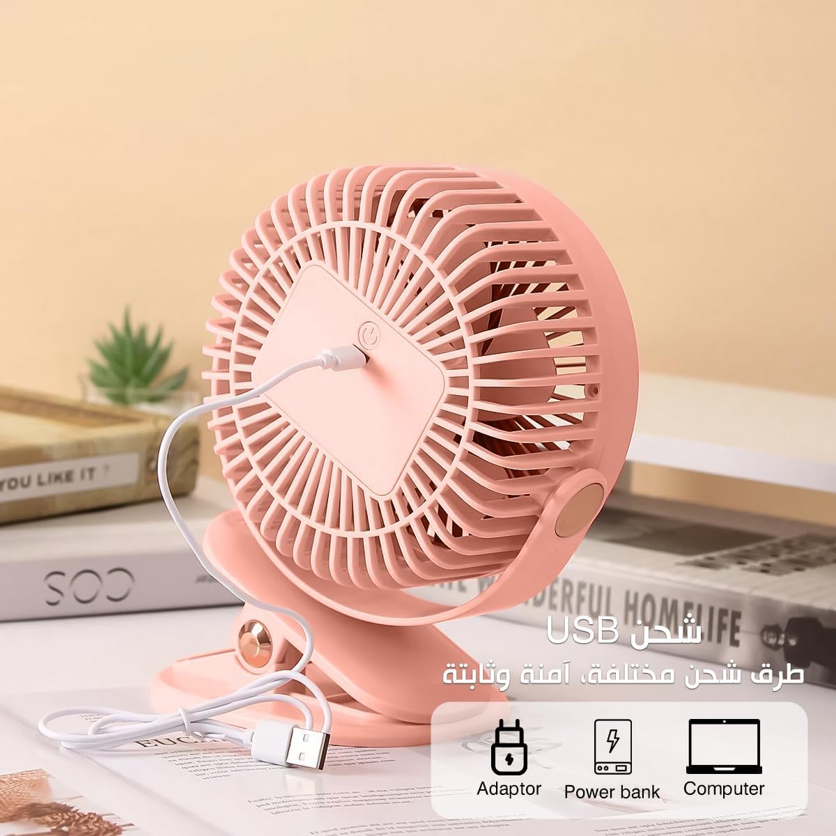 Portable Fan, Mini USB Handheld and Desk Fan with Stand, 3 Speeds, 5W Personal Cooling Fan for Travel, Home, Office and Daily Use, ZB125 (Pink) - image 6