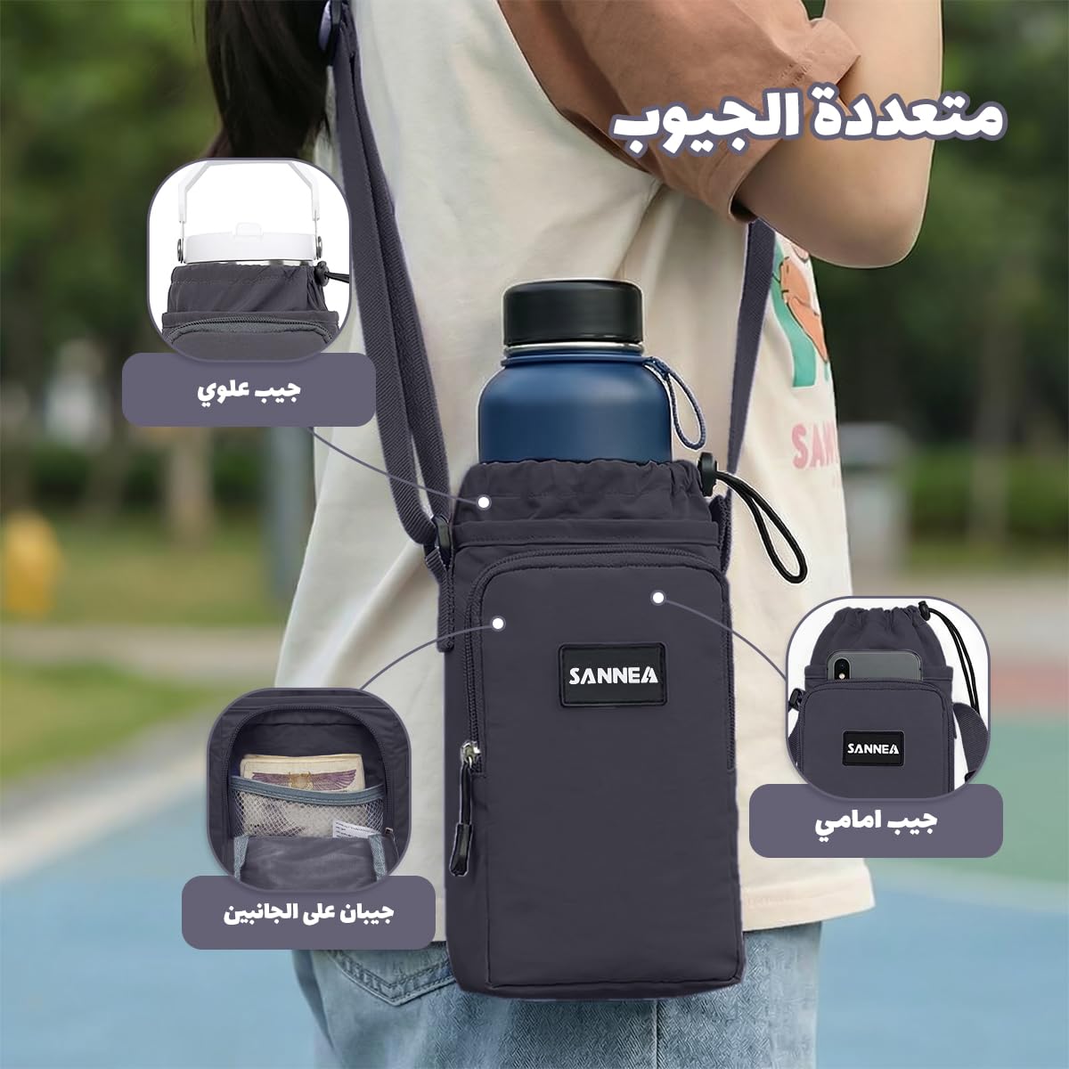 Lunch Bag 1 L, Insulated Thermal Cooler Tote, Waterproof Leakproof Reusable Food Carrier for Work, School, Travel and Picnic, Dark Purple Beach Design, BB-533 (Grey) - image 4