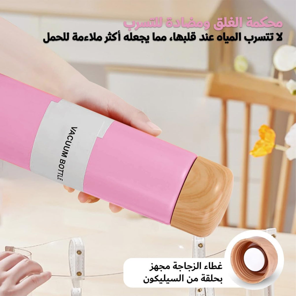 Water Bottle Vacuum Insulated 250ml Slim Stainless Steel, Pocket Travel Mug with Wood Grain Design, Leak-Proof Portable Outdoor Cup (Pink) - image 5