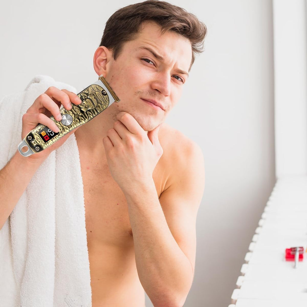 Hair Clipper for Men, Rechargeable Cordless Trimmer with Stainless Steel Blades, LCD Display, 4 Guide Combs, 120-Minute Runtime, Precision Grooming, HG-903 (Gold) - image 6