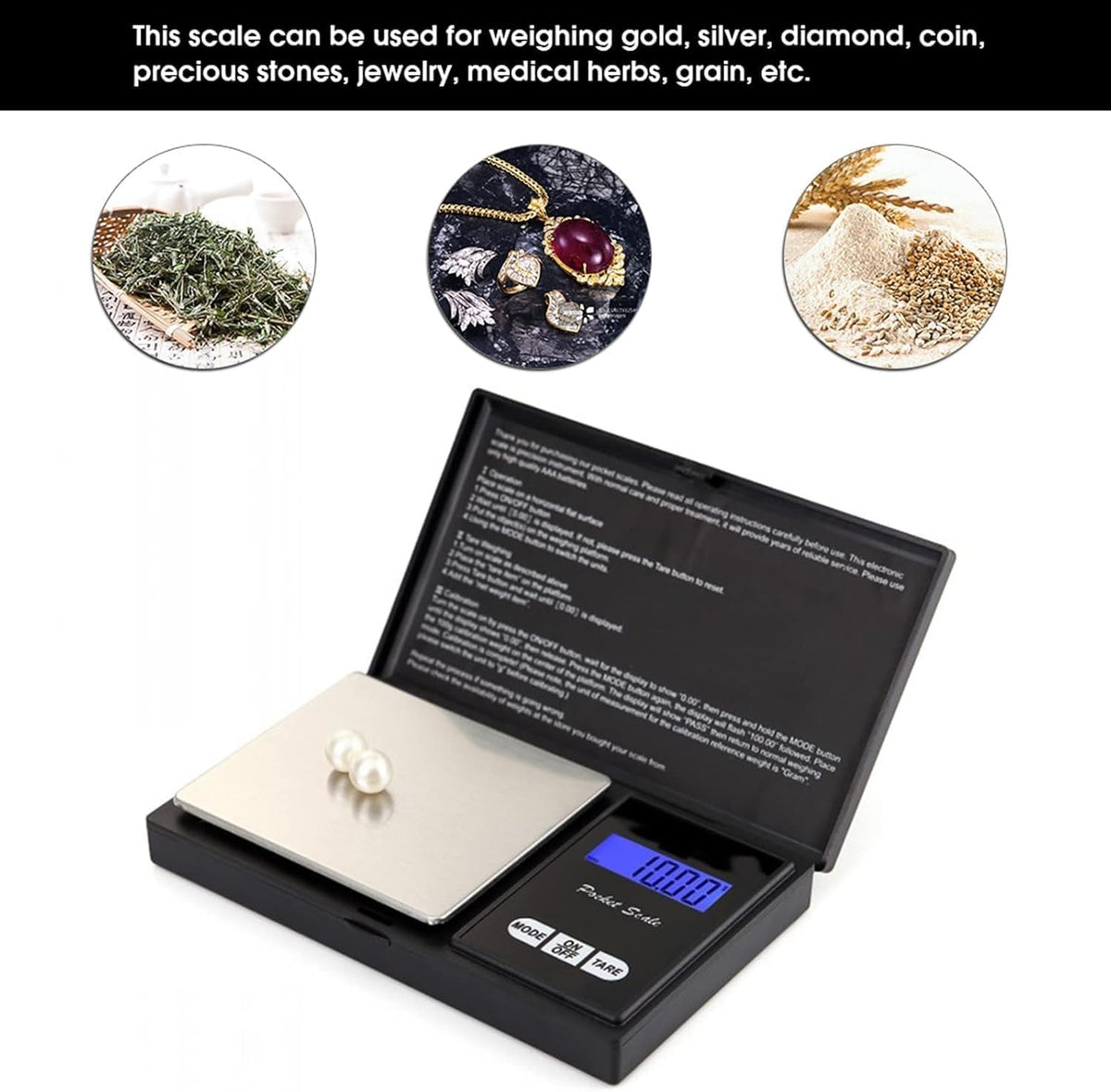 Digital Pocket Scale 500g x 0.1g, Mini Jewelry Gram Scale with LED Display and Stainless Steel Platform for Gold, Silver, Coins and Small Items, Black and Silver - image 2